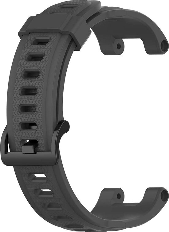 Bracelet de montre connectée en silicone gris foncé avec boucle.