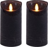 2x Zwarte LED kaarsen / stompkaarsen 15 cm - Luxe kaarsen op batterijen met bewegende vlam