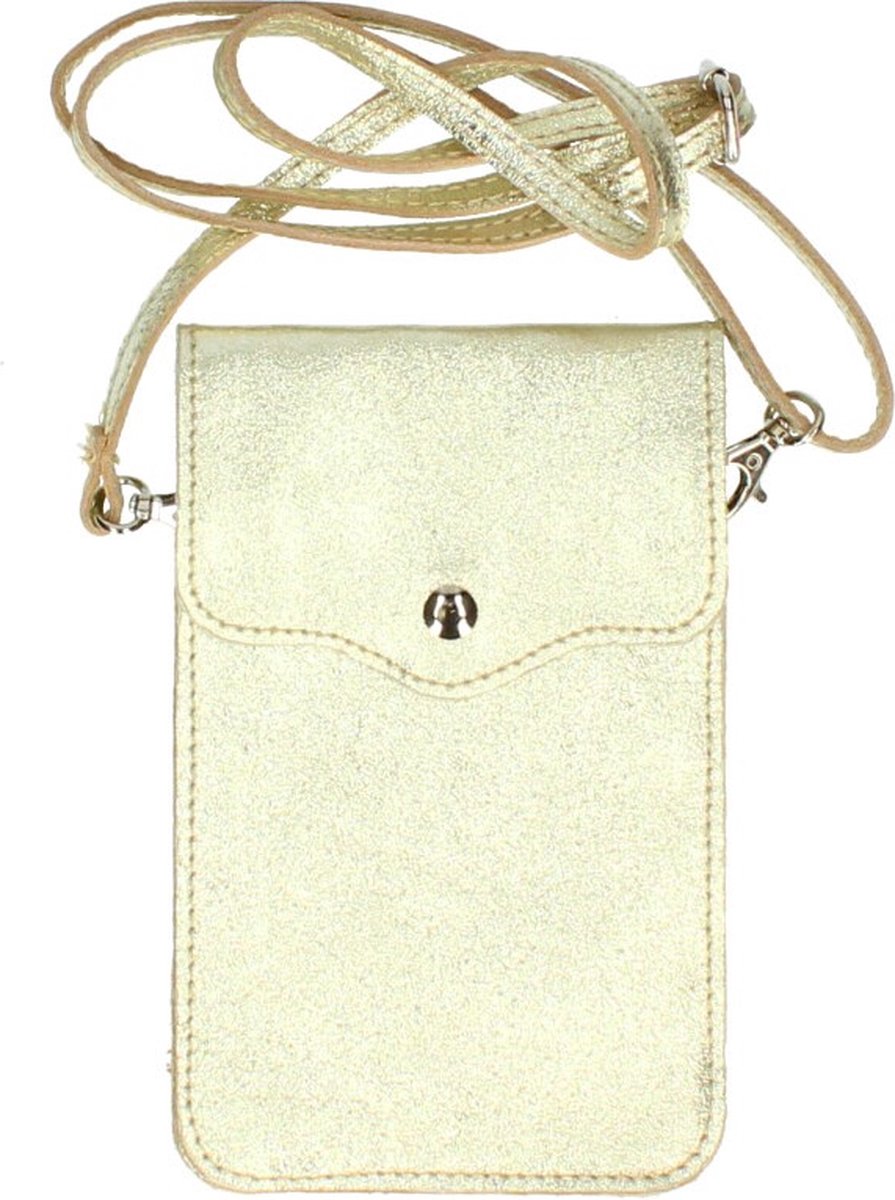 GIULIANA telefoontasje goud - Gouden tasje - Echt leer - Vera Pelle - Praktische tas - Leuk om te geven of te krijgen als cadeau - Hip en handig tasje