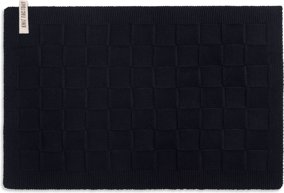Knit Factory Gebreide Placemat - Onderlegger Uni - Eetmat - Zwart - 50x30 cm