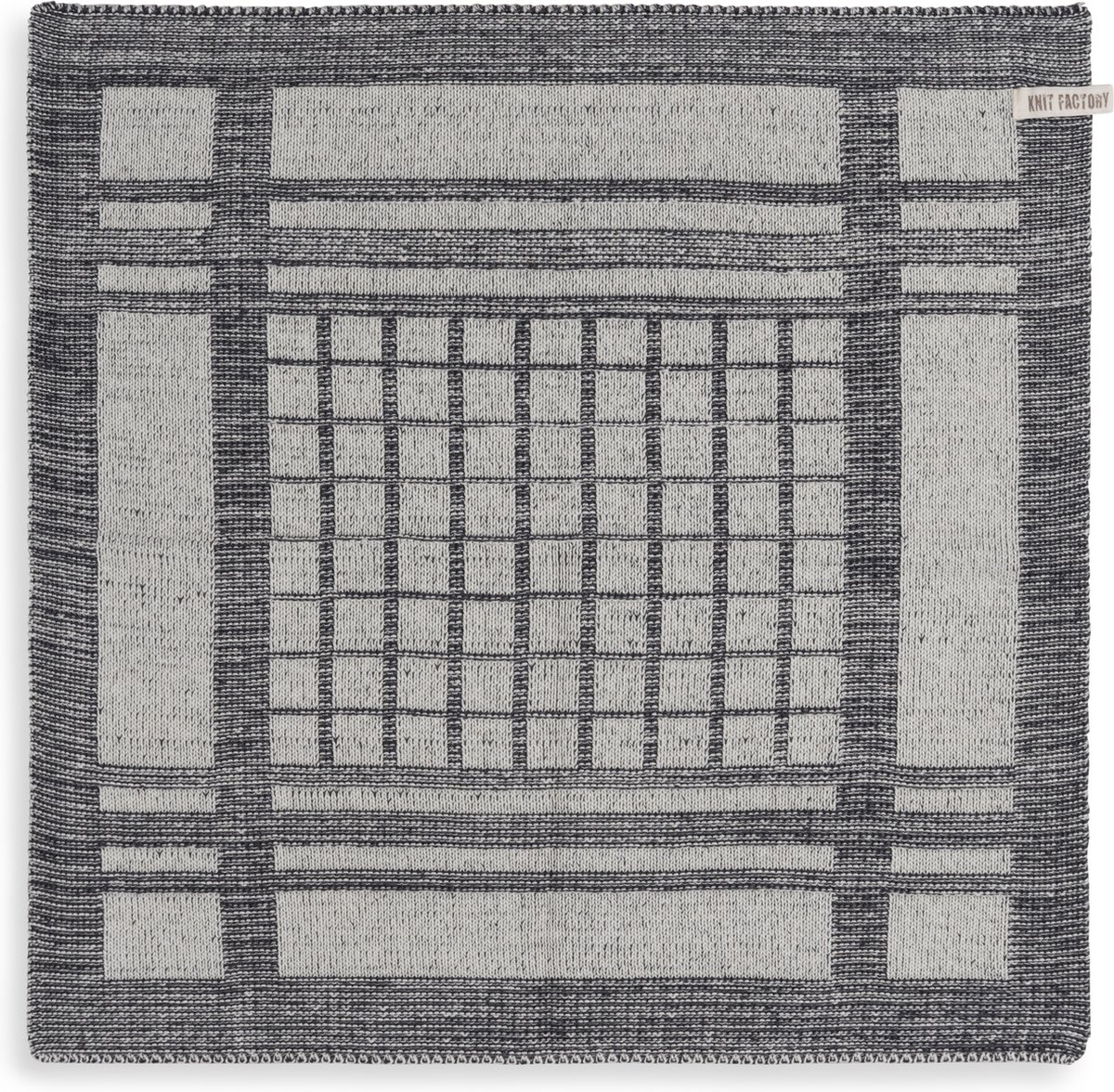Knit Factory Gebreide Keukendoek - Keukenhanddoek Emma - Handdoek - Vaatdoek - Keuken doek - Ecru/Antraciet - 50x50 cm