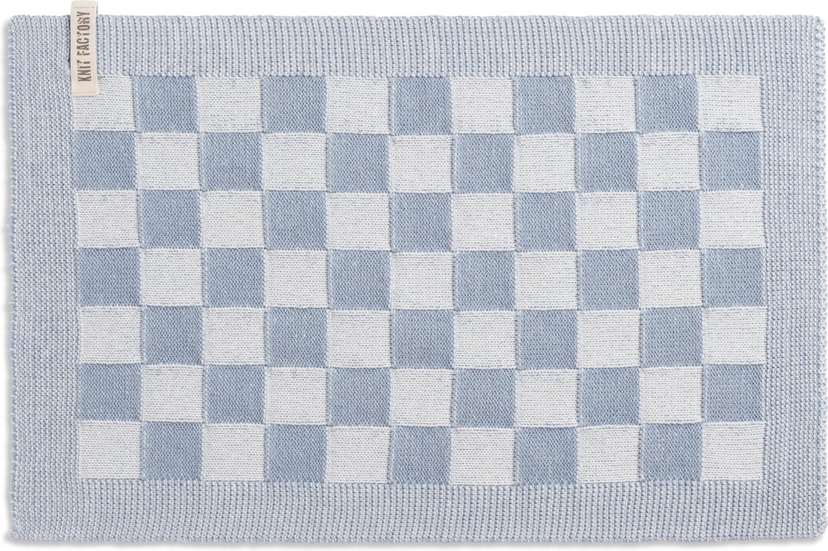 Knit Factory Gebreide Placemat - Onderlegger Block - Eetmat - Ecru/Licht Grijs - 50x30 cm