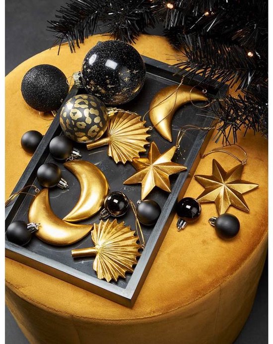 Luxe kerstballen - Zwart / Goud - Panter print - Set van 10 - Kerst -  Kerstboom... | bol.com