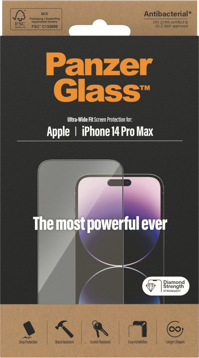 PanzerGlass Ultra-Wide Fit - Szkło Hartowane - iPhone 14 Pro Max - Antibacteriële Laag van Merkloos — afbeelding 5