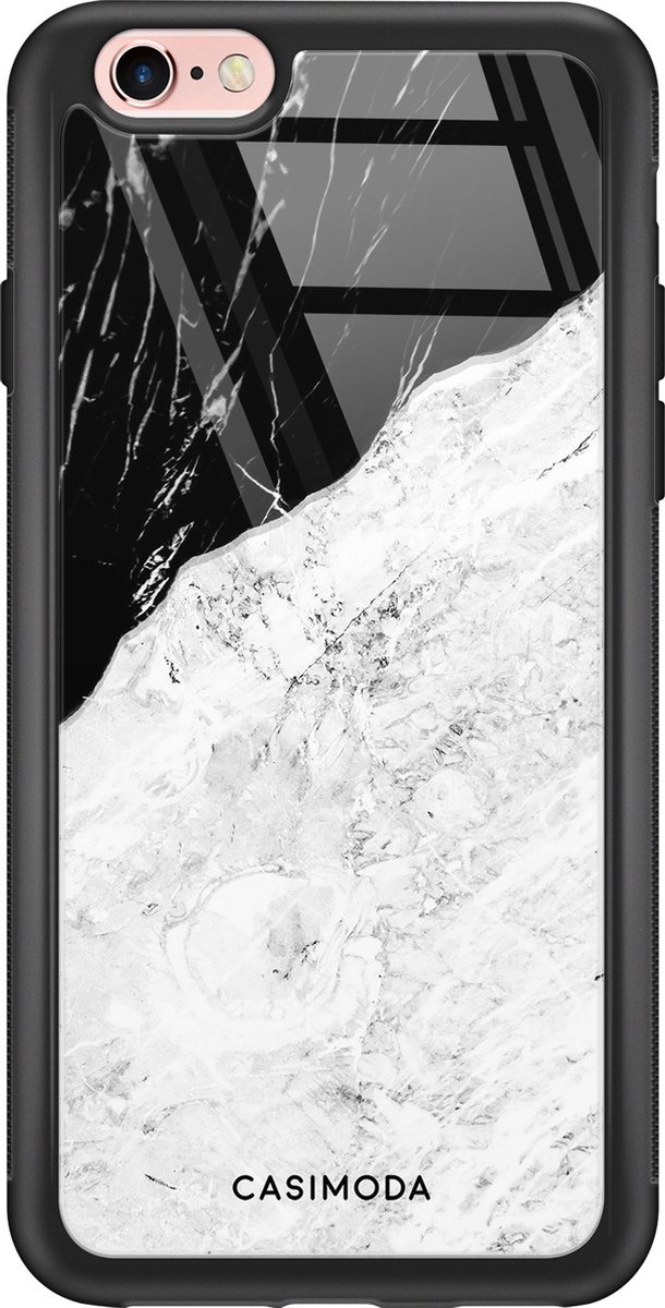 iPhone 6/6s hoesje glas - Marmer zwart grijs - Multi - Hard Case Zwart - Backcover telefoonhoesje - Marmer - Casimoda