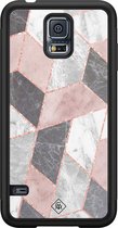 Casimoda® hoesje - Geschikt voor Samsung Galaxy S5 - Stone grid marmer / Abstract marble - Zwart TPU Backcover - Geometrisch patroon - Roze