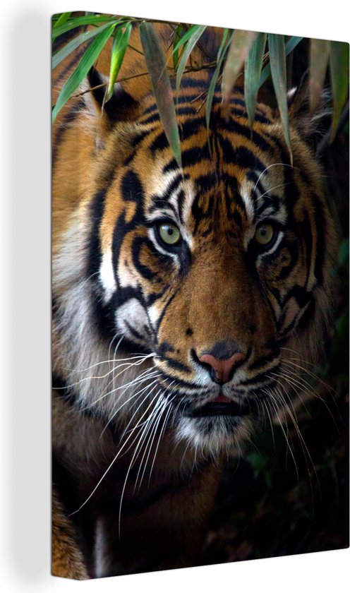 OneMillionCanvasses - Toile - Tigre - Feuilles - Nature - Décoration murale - 40x60 cm - Peintures sur toile - Toile canvas