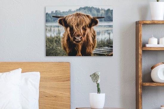 Toile - Highlander écossais - Animaux - Vache - Nature - Water - Décoration murale - Peintures sur toile - Peintures salon - 40x30 cm