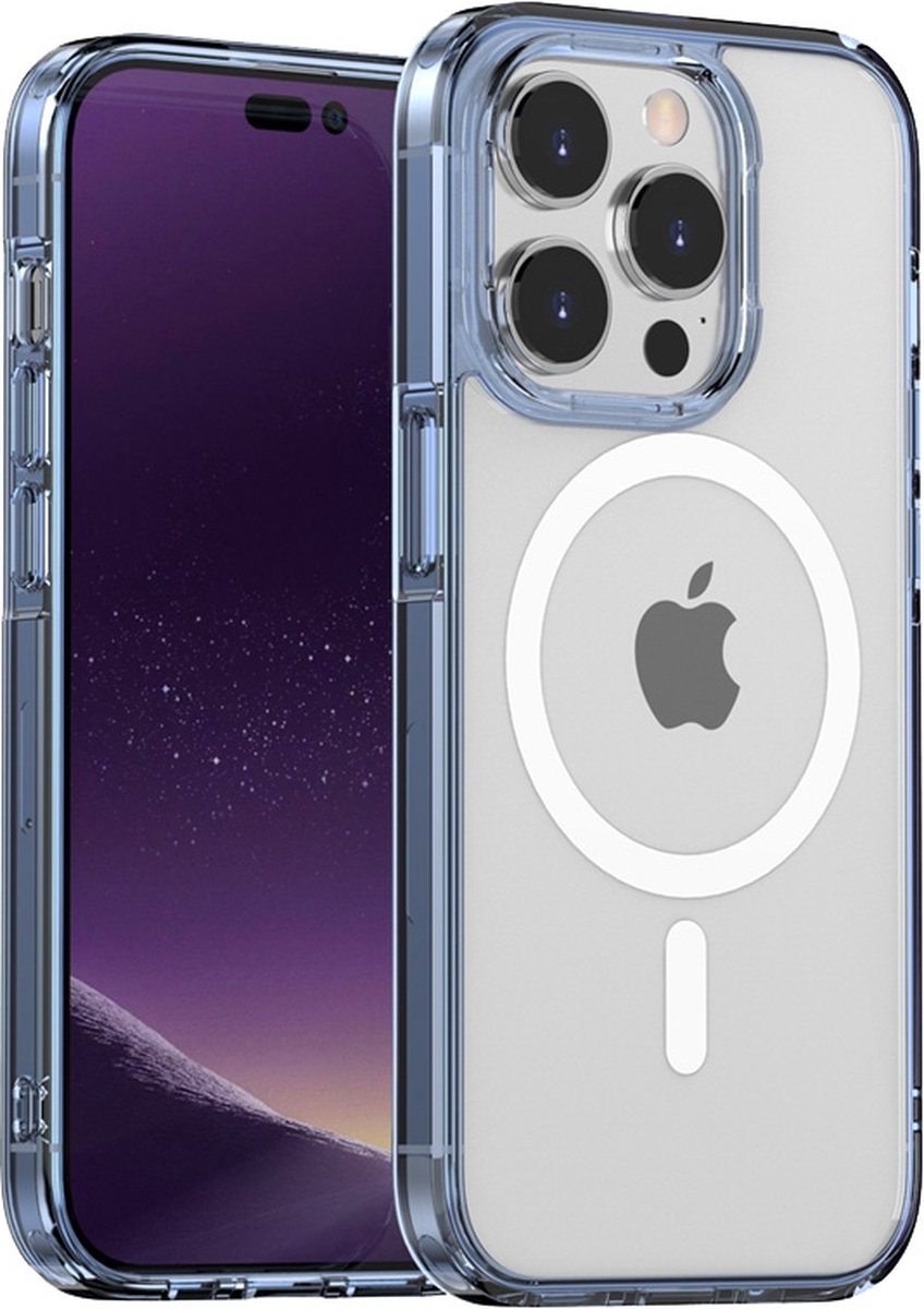Mobiq - Schokbestendige MagSafe Case iPhone 14 - transparant/blauw