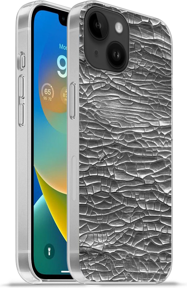 Telefoonhoesje Geschikt voor Apple Iphone 14 hoesje - Zilver - Verf - Abstract - Siliconen Telefoonhoesje Telefoonhoesje