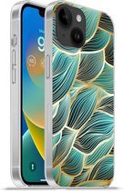 Geschikt voorApple Iphone 14 - Softcase hoesje - Patronen - Goud - Abstract - Golf - Siliconen Telefoonhoesje