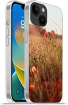 Geschikt voorApple Iphone 14 - Softcase hoesje - Zonsondergang - Bloemen - Rood - Siliconen Telefoonhoesje