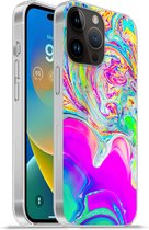 Geschikt voorApple Iphone 14 Pro Max hoesje - Kunst - Kleuren - Psychedelisch - Siliconen Telefoonhoesje