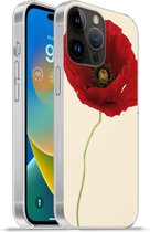 Geschikt voorApple Iphone 14 Pro Max hoesje - Close-up van een rode klaproos - Siliconen Telefoonhoesje