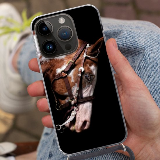 Étui téléphone Convient pour Apple iPhone 14 Pro - Cheval - Licol - Taches - Siliconen - Crossbody - Coque arrière avec cordon - Étui téléphone avec cordon - Étui avec corde Étui téléphone