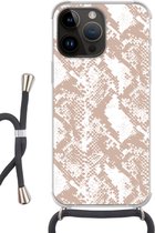 Geschikt voorApple Iphone 14 Pro - Crossbody Case - Slangenprint - Vormen - Pastel - Siliconen - Crossbody - Backcover met Koord - Telefoonhoesje met koord - Hoesje met touw