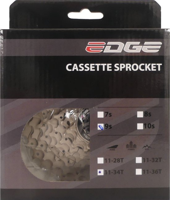 Cassette 9 speed Edge CSM5009 11-34T - zilver