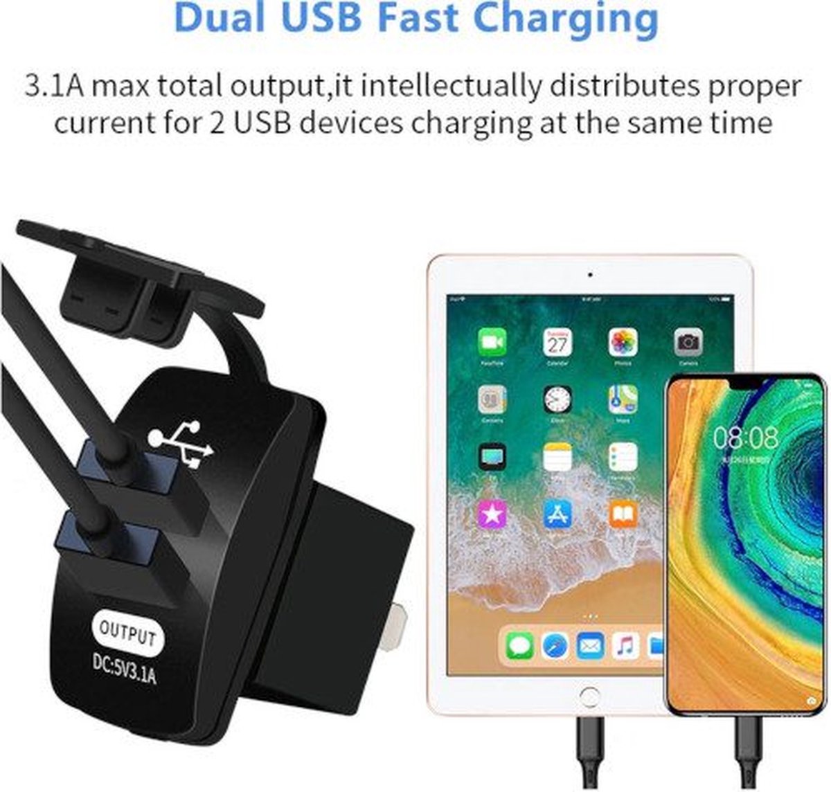 Procar® PUSB1QC-R Chargeur USB double charge Quick avec