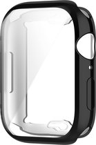 By Qubix Siliconen case (volledig beschermd) 45mm - Zwart - Geschikt voor Apple watch 45mm hoesje - screenprotector - Bescherming iWatch - Bescherm
