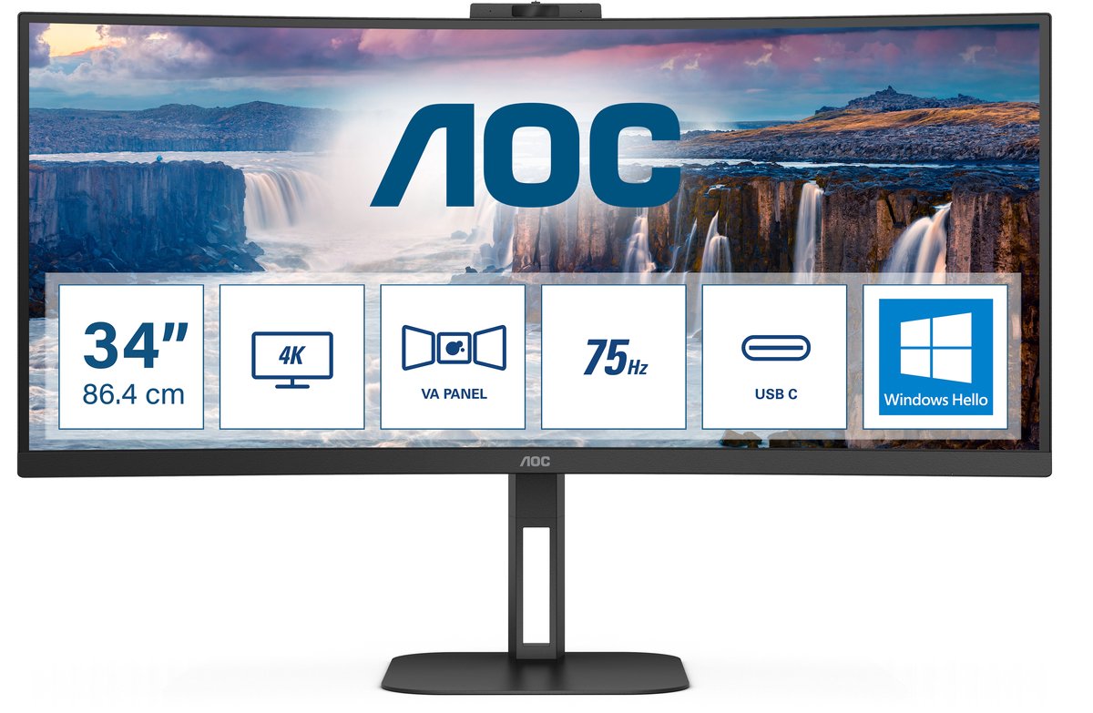 AOC V5 CU34V5CW 86,4 cm (34") 3440 x 1440 Pixels Wide Quad HD LED Zwart