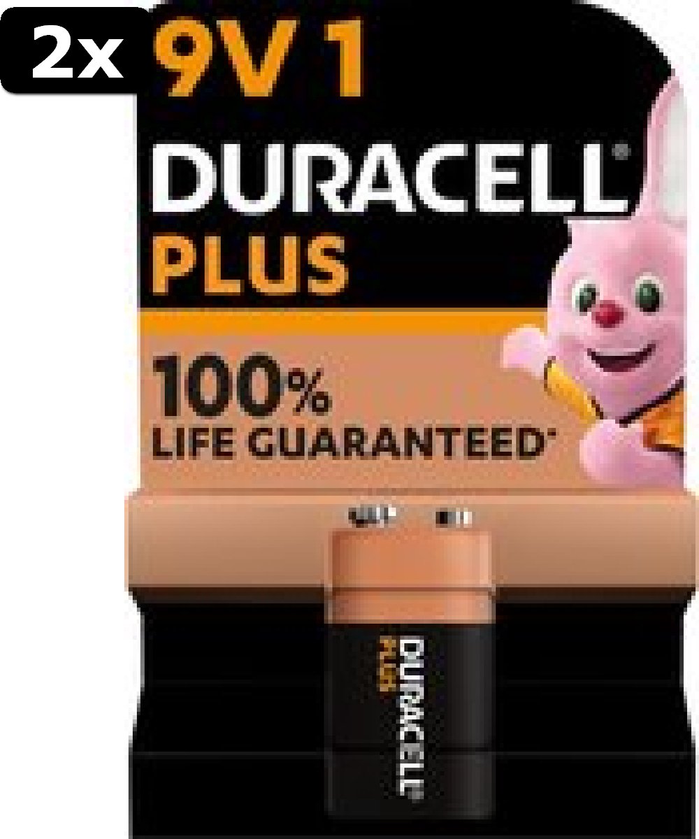 2x Duracell Plus Alkaline 9V batterijen - 1 stuk