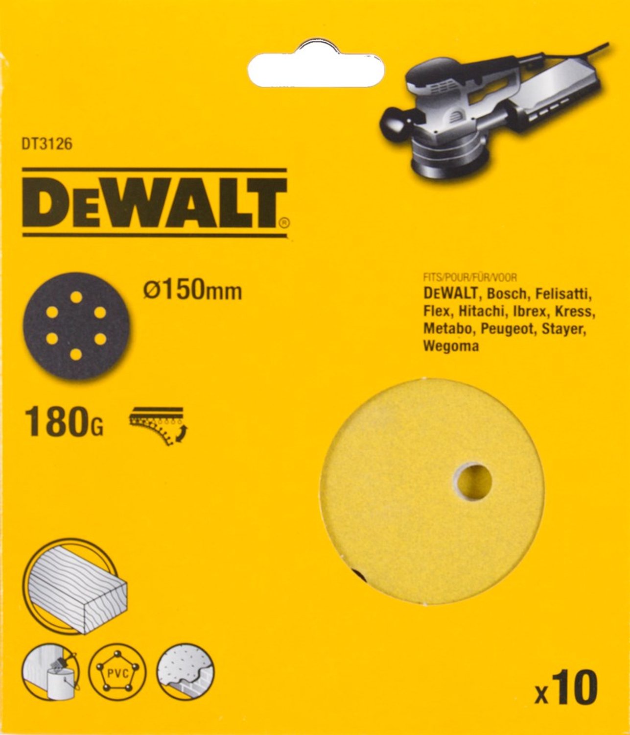 DeWALT DT3126 P180 Schuurschijf 150mm VE=10