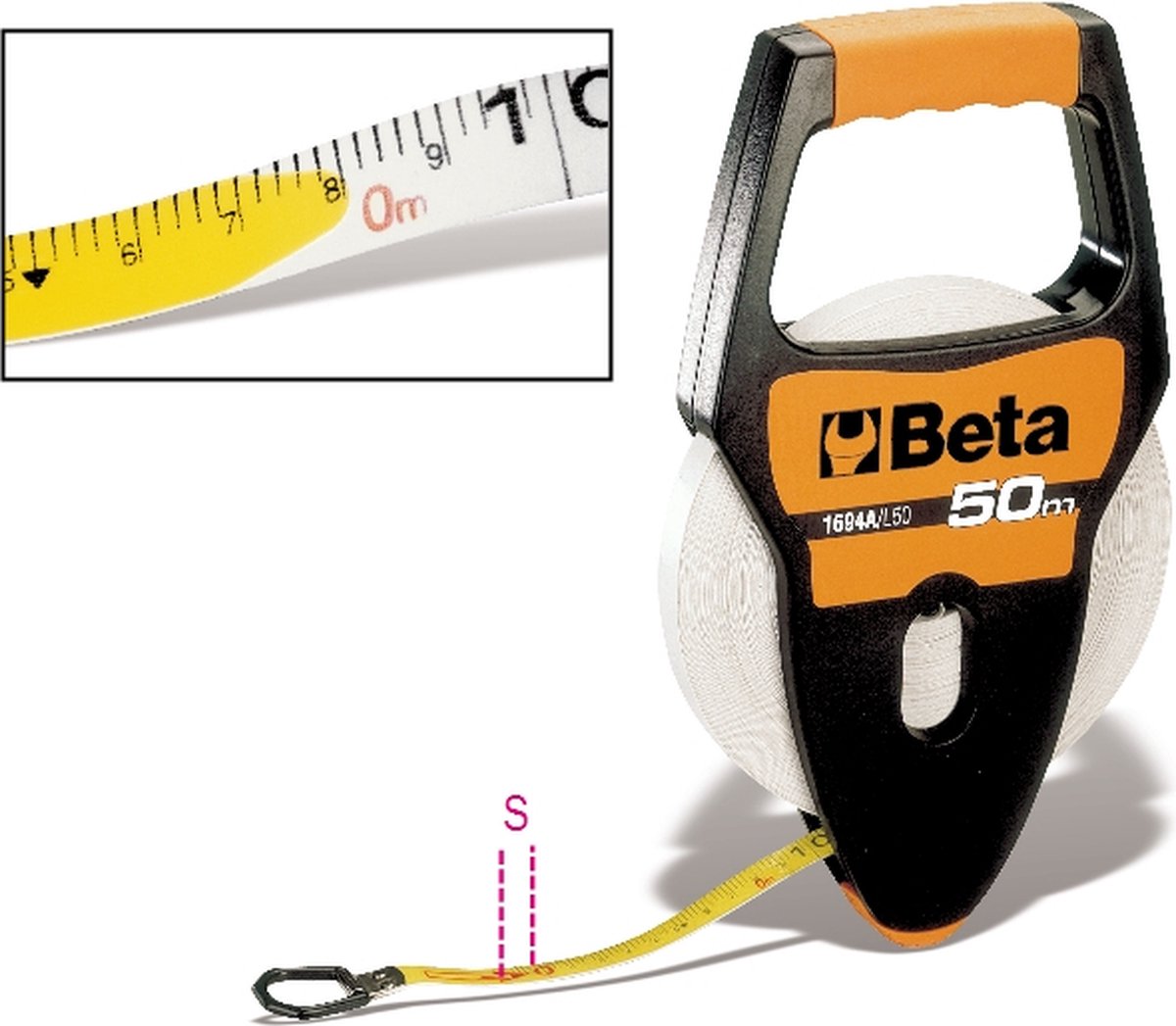 Beta 1694A/L - Rolbandmaat met handgreep - schokbestendig ABS huis - kunststof meetlint - precisie klasse III