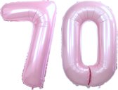 Folie Ballon Cijfer 70 Jaar Roze Verjaardag Versiering Helium Cijfer Ballonnen Feest versiering Met Rietje - 86Cm