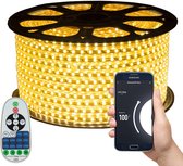 Strip LED White chaud - 25 mètres en une seule pièce - avec une application Wi -fi + IR 23 KNOPS Remote Control - Smarthome - Google Home / Amazon Alexa - Imperpose - Application mobile facile à fonctionner, y compris la télécommande - iOS et Android