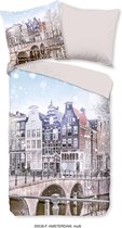 Good Morning Dekbedovertrek "Amsterdamse grachtenpanden" - Multi - (140x200/220 cm) - Katoen Flanel