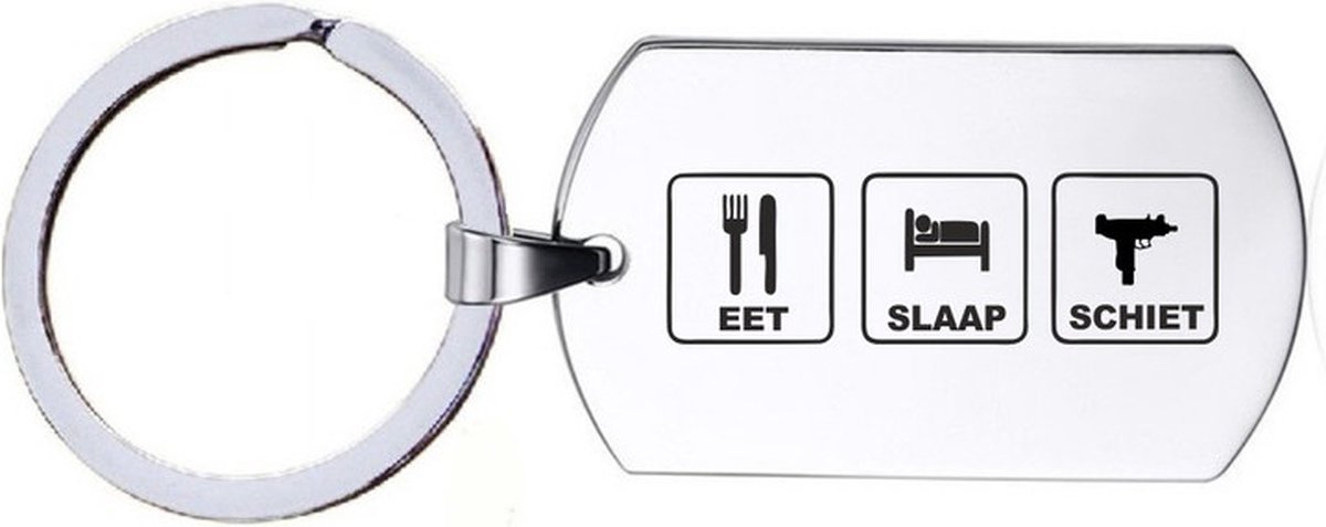 Sleutelhanger RVS - Eet Slaap Schiet