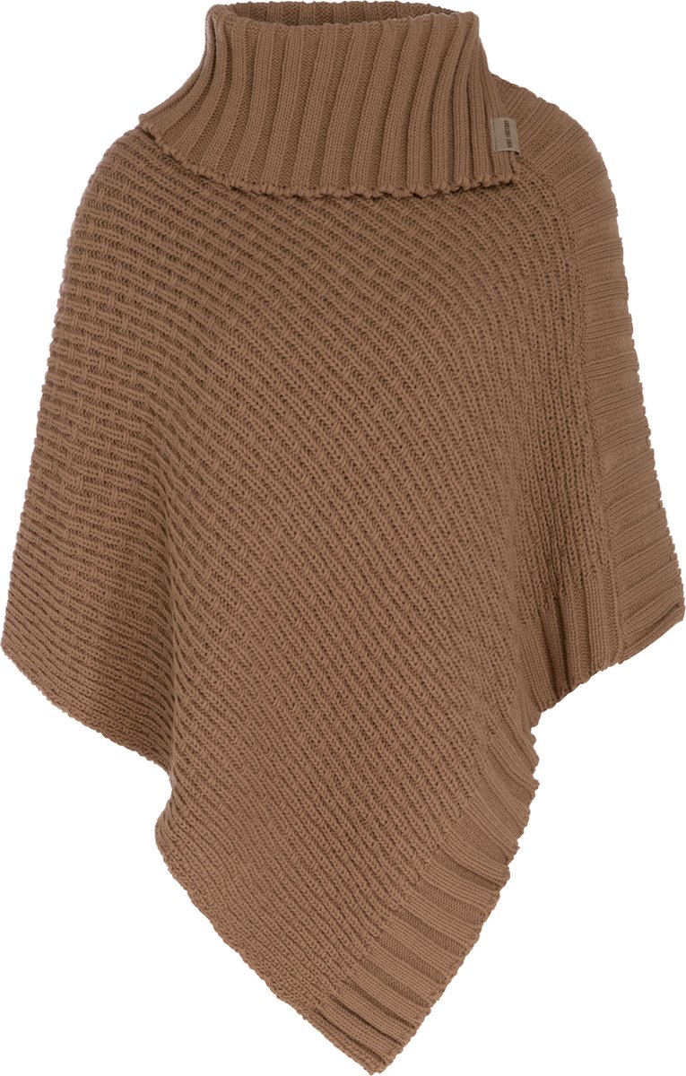 Knit Factory Nicky Gebreide Poncho - Met sjaal kraag - Dames Poncho - Gebreide mantel - Bruine winter poncho - Nude - One Size