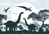 Fotobehangkoning - Fotobehang - Dinosaurussen - Dino's - Dino - Dinopark Behang - 152.5 x 104 cm- Vliesbehang