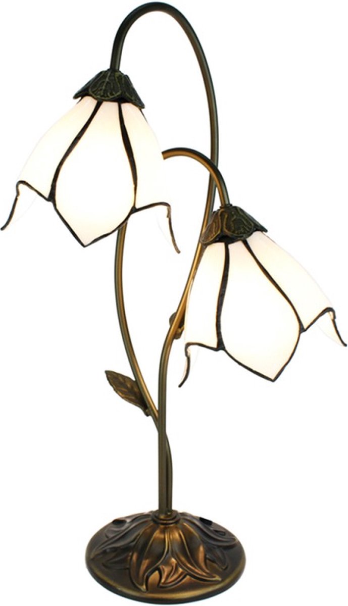 Tiffany Tafellamp 61 cm Wit Bruin Kunststof Glas Tiffany Bureaulamp Tiffany Lampen Glas in Lood
