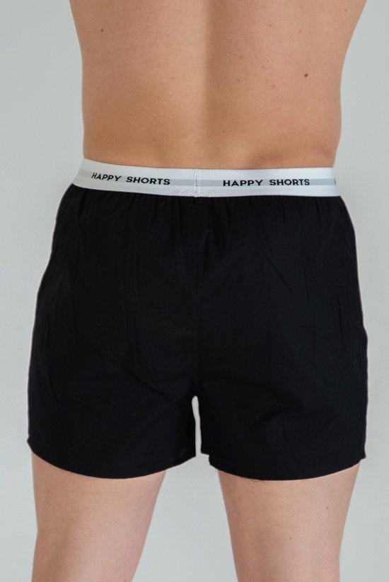 Happy Shorts 3-Pack Wijde Boxershort Effen Zwart - Losse boxershort - Maat L