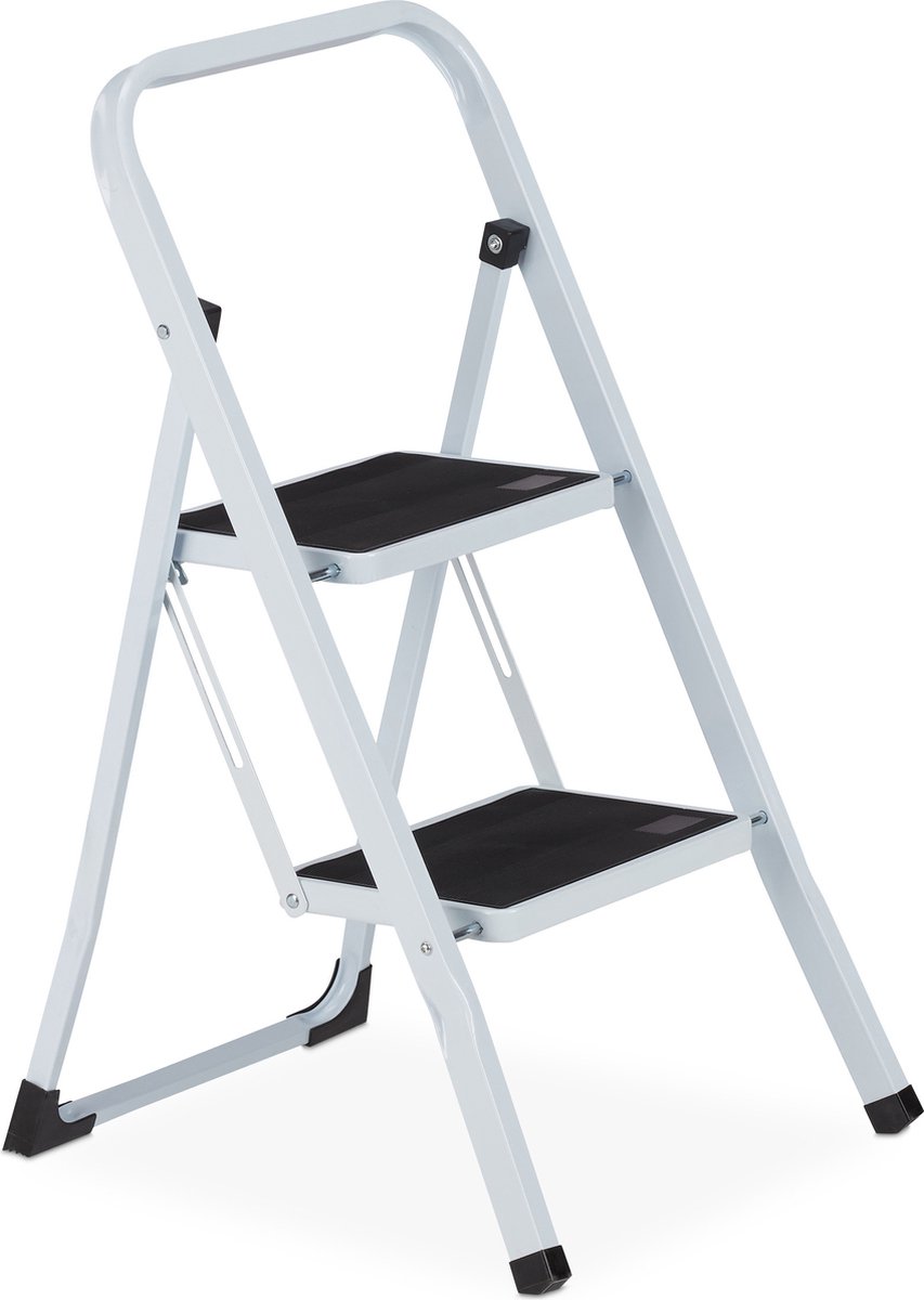 Relaxdays huishoudtrap - keukentrap - inklapbaar - ladder - metaal - trapladder - 2 tredes – foto 7