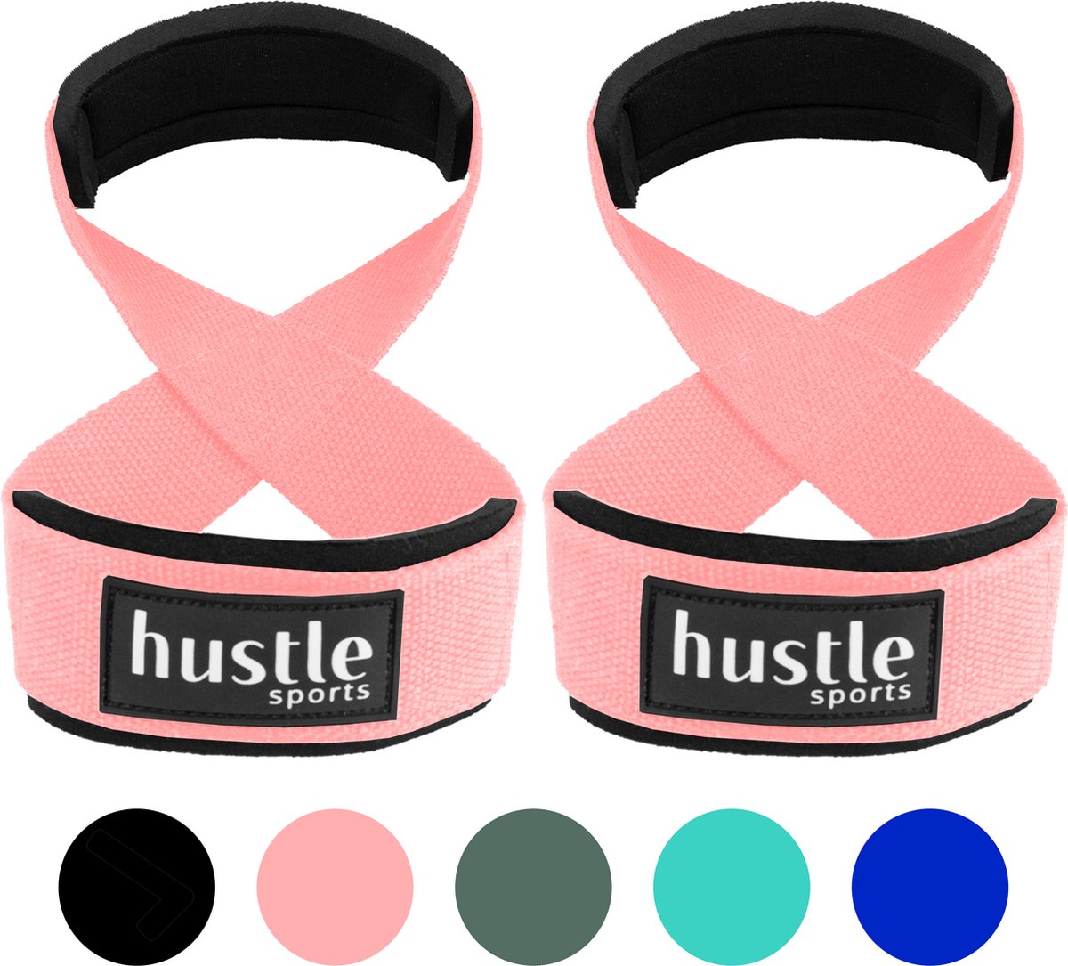 hustle - Roze Figure 8 Straps - met Padding - Lifting Grips/Hooks/Straps - Maat M - 1 Paar