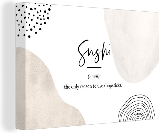 Canvas schilderij 140x90 cm - Wanddecoratie Spreuken - Sushi - Woordenboek - Quotes - Sushi definitie - Muurdecoratie woonkamer - Slaapkamer decoratie - Kamer accessoires - Schilderijen