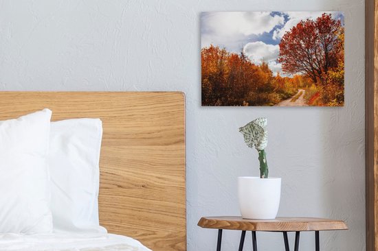 Tableau sur toile Arbre - Chemin - Automne - 30x20 cm - Décoration murale