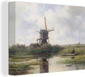 Canvas - Schilderij Molen - Polderlandschap met molen bij Abcoude - Willem Roelofs - Oude meesters - Kunst - 40x30 cm - Wanddecoratie - Woonkamer