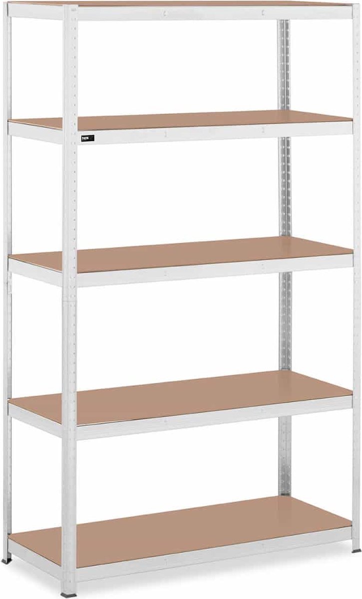 Relaxdays stellingkast, HxBxD: ca. 150 x 75 x 30 cm, 875 kg, 5 planken, staal, stellingrek kelder, garage, modulair, wit