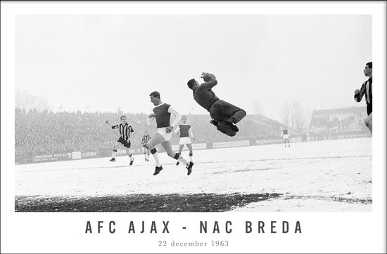 Walljar - Poster Ajax met lijst - Voetbal - Amsterdam - Eredivisie - Zwart wit - AFC Ajax - NAC Breda '63 - 13 x 18 cm - Zwart wit poster met lijst