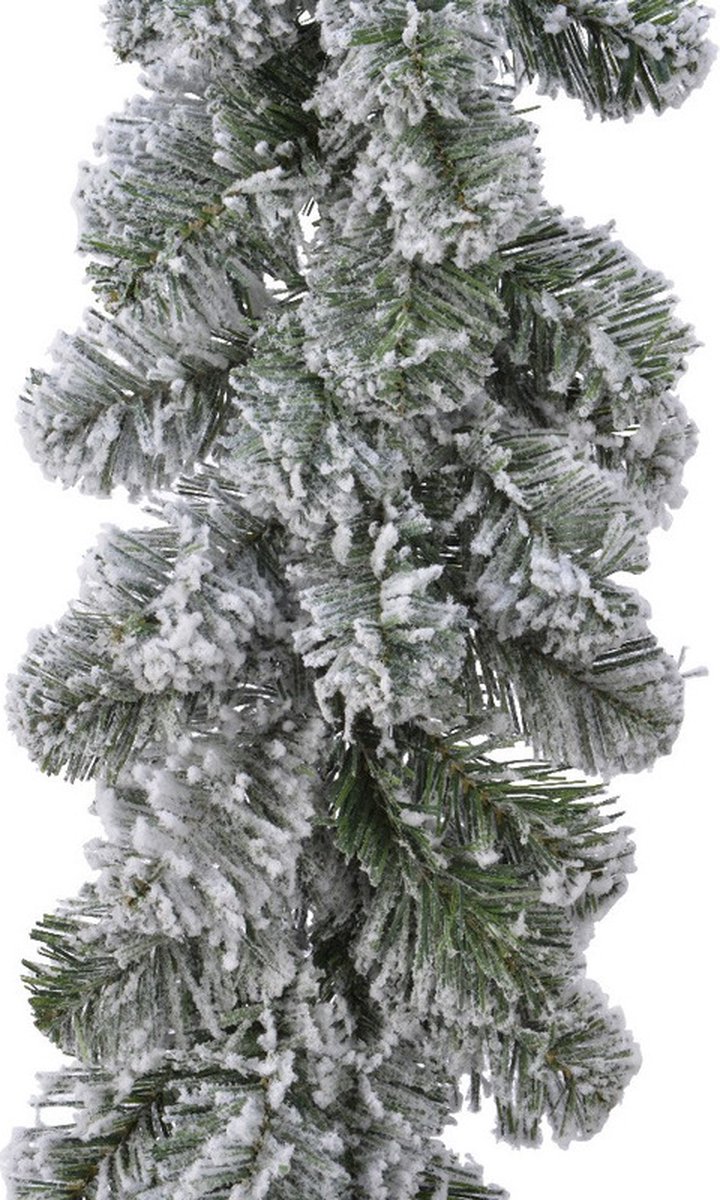2x Groene dennen guirlandes / dennenslingers met sneeuw 270 x 30 cm - Kerstslingers / dennen slingers