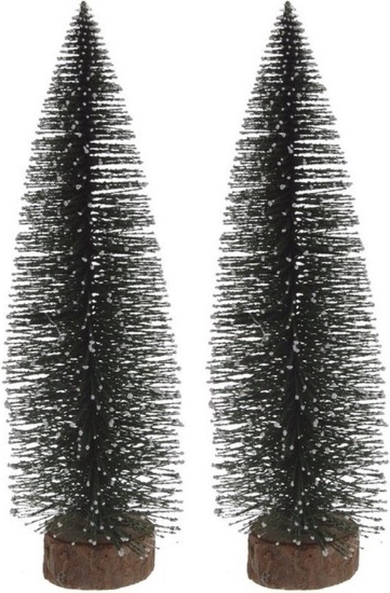 2x Miniatuur kerstboompjes groen 35 cm - Kerstdorp maken Kerstbomen 2 stuks