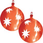 2x Kerstbal hangdecoratie rood 30 cm van karton - Kerstversiering - Kerstdecoratie