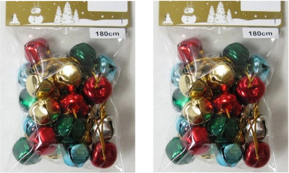 2x Gekleurde slingers met 18 gekleurde metalen klokjes/belletjes 180 cm - Kerstversiering/kerstdecoratie