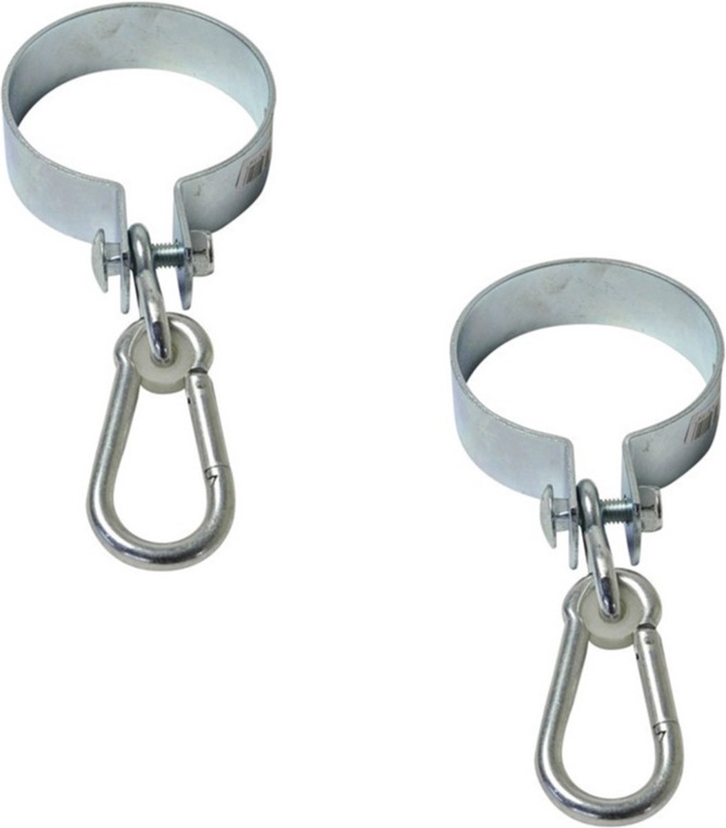 2x Stalen schommelhaken met spanband en karabijnhaak 10 cm - Schommelhaken