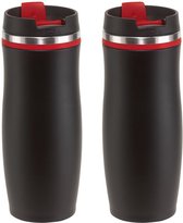 Set de 2x pièces tasses en acier inoxydable pour garder au chaud / garder au chaud noir / rouge 400 ml - Tasse isolante / tasses thermos - Double paroi