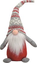 Peluche gnome/poupée décoration naine/doudou rouge/gris mâle 45 x 14 cm - Nains de Noël/Nains de Noël/Nains de Noël