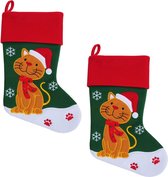 2x stuks kerstsok voor de kat /poes 45 cm huisdier kerstsokken - Kerstsokken voor huisdieren